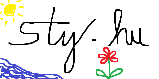 Handmade sty.hu logo, with sun, sea and a flower.